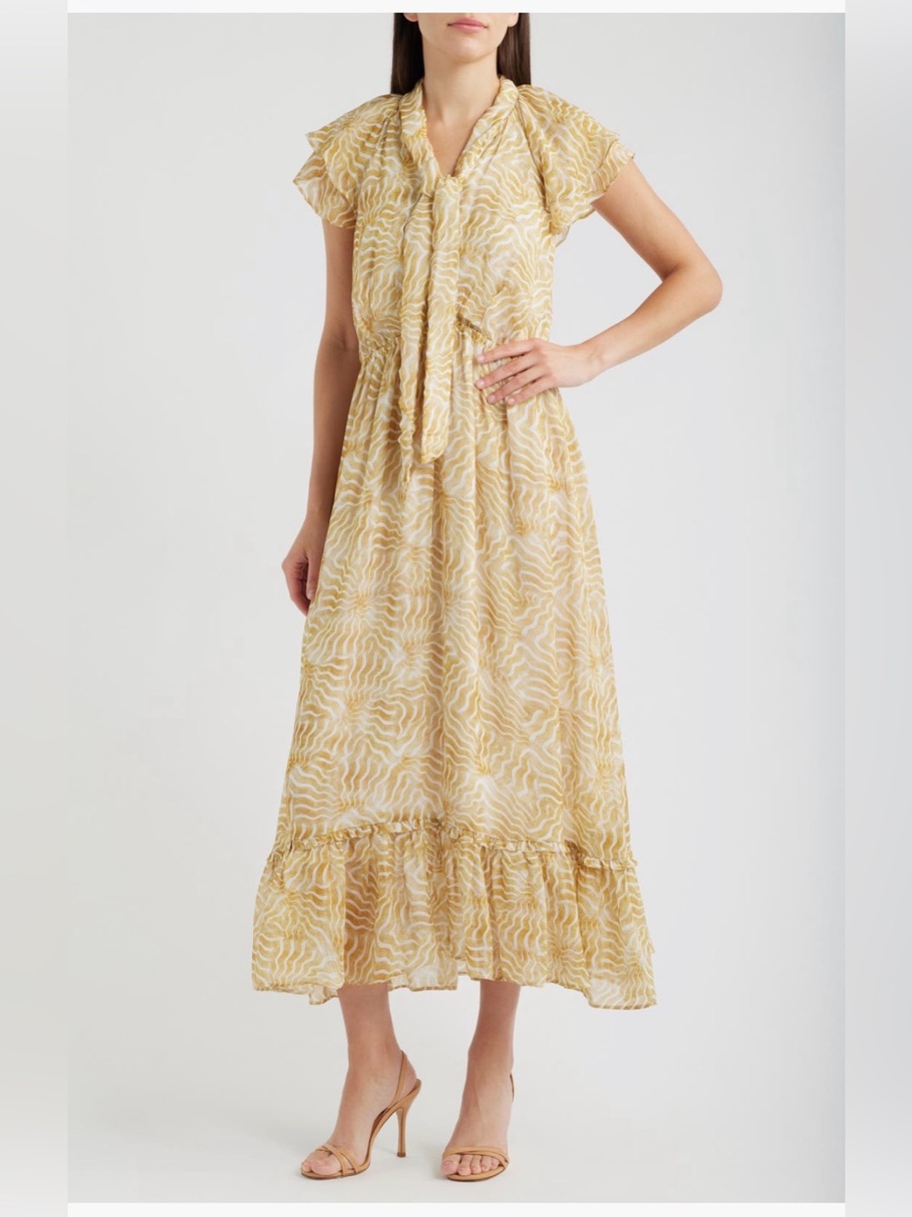 NWOT NIC + ZOE Lana Sunrays Tie Neck Tiered Maxi Dress in Yellow Multi
Small